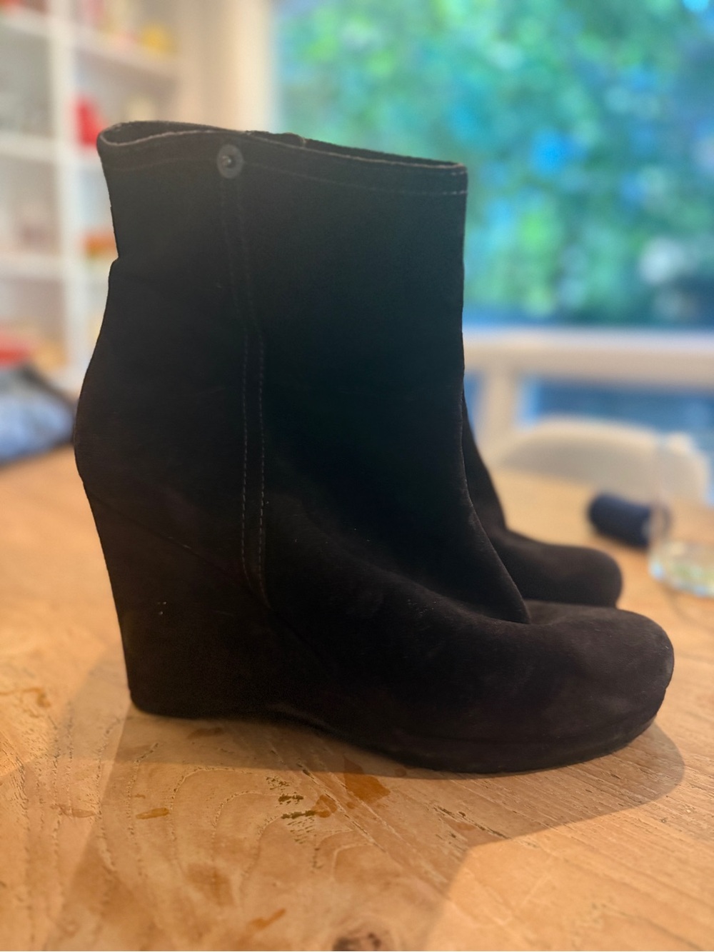 Prada Black Suede Wedge Ankle Boots